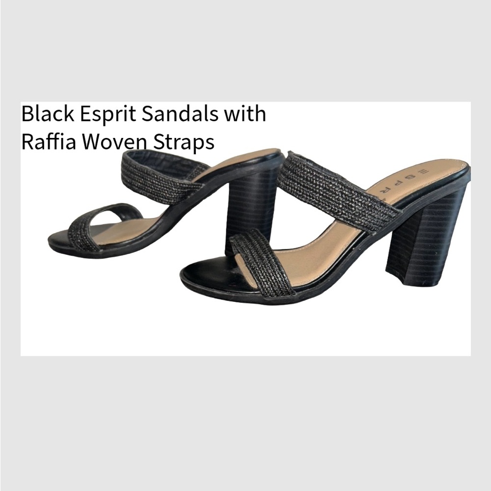 Esprit Black Raffia Woven Strap Sandals-NWT